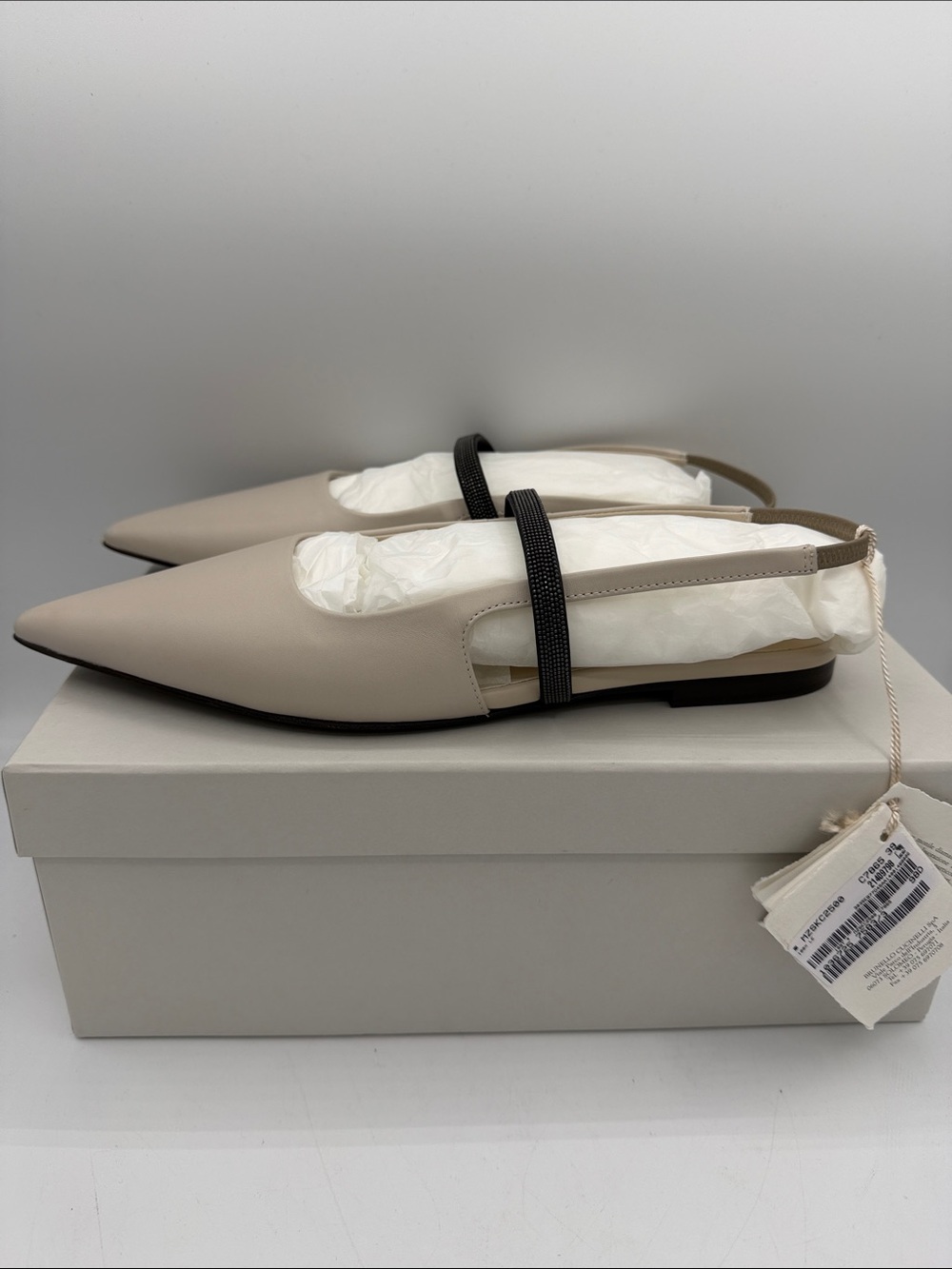 Brunello Cucinelli Monili Slingback Leather Ballet Flats White Size 39 EU / 9 US - Picture 8 of 11